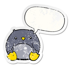 cartoon penguin and speech bubble distressed sticker