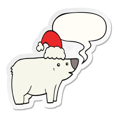 cartoon bear wearing christmas hat and speech bubble sticker