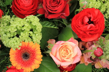 Pink roses and red camelia