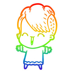 rainbow gradient line drawing cartoon happy hipster girl