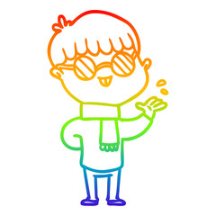Fototapeta premium rainbow gradient line drawing cartoon boy wearing spectacles