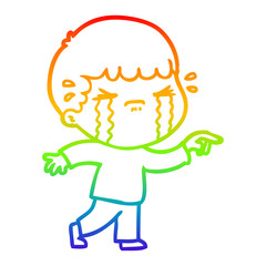 rainbow gradient line drawing cartoon man crying