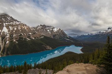 beautiful peak reflecting in peyto lake in banff national park
