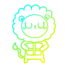 cold gradient line drawing cartoon lion with christmas present