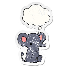cartoon elephant and thought bubble as a distressed worn sticker