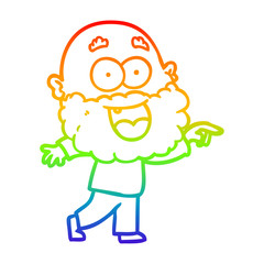 rainbow gradient line drawing cartoon crazy happy man with beard