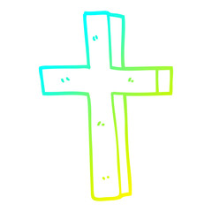 cold gradient line drawing cartoon gold cross