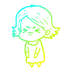 cold gradient line drawing cartoon angry woman