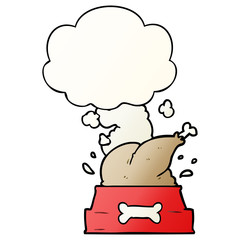 cartoon dog bowl with chicken and thought bubble in smooth gradient style