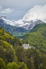 Fototapeta na wymiar image of fortress at predel pass in Slovenia with alps in the backround