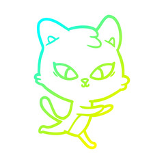 cold gradient line drawing cute cartoon cat