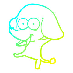 cold gradient line drawing happy cartoon elephant