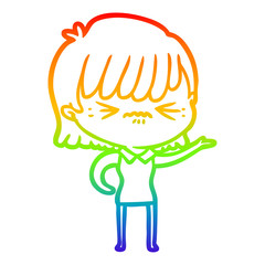 rainbow gradient line drawing annoyed cartoon girl