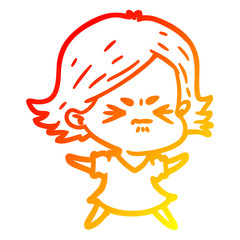 warm gradient line drawing cartoon angry woman