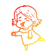 warm gradient line drawing cartoon girl pulling face