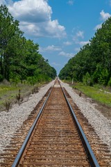 Train tracks going off into the distance.