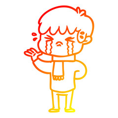 warm gradient line drawing cartoon boy crying