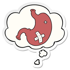 cartoon stomach and thought bubble as a printed sticker