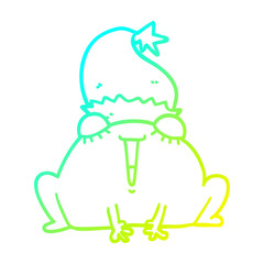 cold gradient line drawing cute cartoon christmas frog