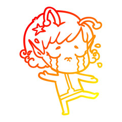warm gradient line drawing cartoon crying alien girl