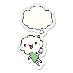 cartoon cloud head creature and thought bubble as a printed sticker