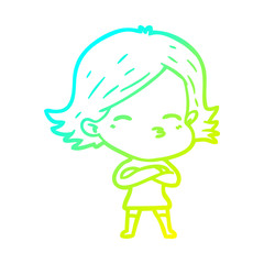cold gradient line drawing cartoon woman