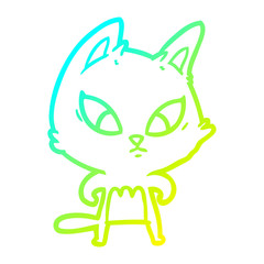 cold gradient line drawing confused cartoon cat
