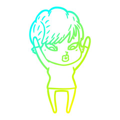 cold gradient line drawing cartoon woman