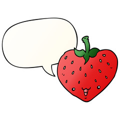 cartoon strawberry and speech bubble in smooth gradient style