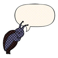 cute cartoon beetle and speech bubble in comic book style