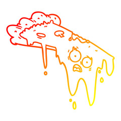 warm gradient line drawing melting pizza cartoon