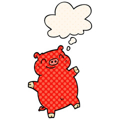 cartoon pig and thought bubble in comic book style