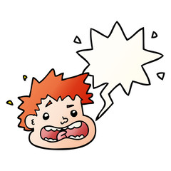 cartoon frightened face and speech bubble in smooth gradient style