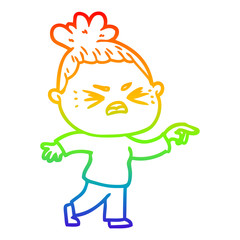 rainbow gradient line drawing cartoon angry woman