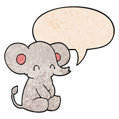 cute cartoon elephant and speech bubble in retro texture style