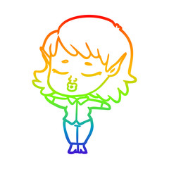 rainbow gradient line drawing pretty cartoon elf girl