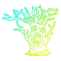 cold gradient line drawing cartoon spooky tree