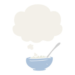 cartoon bowl of rice and thought bubble in retro style