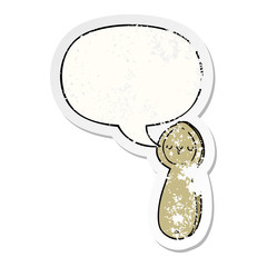 cartoon spoon and speech bubble distressed sticker