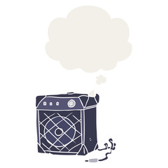 cartoon guitar amp and thought bubble in retro style