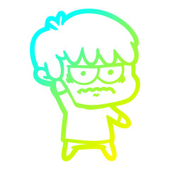 cold gradient line drawing annoyed cartoon boy