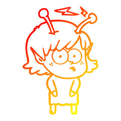warm gradient line drawing cartoon alien girl