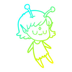 cold gradient line drawing cartoon alien girl