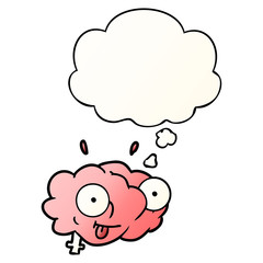funny cartoon brain and thought bubble in smooth gradient style