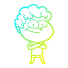 cold gradient line drawing cartoon happy man