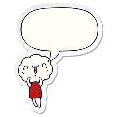 cute cartoon cloud head creature and speech bubble sticker