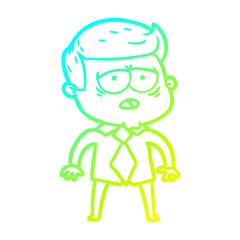 cold gradient line drawing cartoon tired man