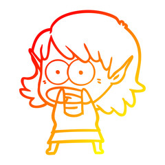 warm gradient line drawing cartoon shocked elf girl