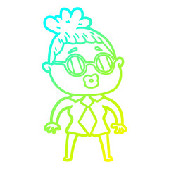 cold gradient line drawing cartoon office woman wearing spectacles