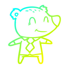 cold gradient line drawing cartoon bear in shirt and tie